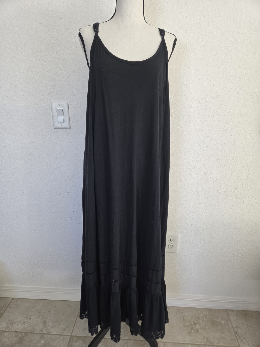 Torrid NWT Plus 2 2X 18-20 Black Slub Knit Maxi Dress Whimsigoth Cottagecore